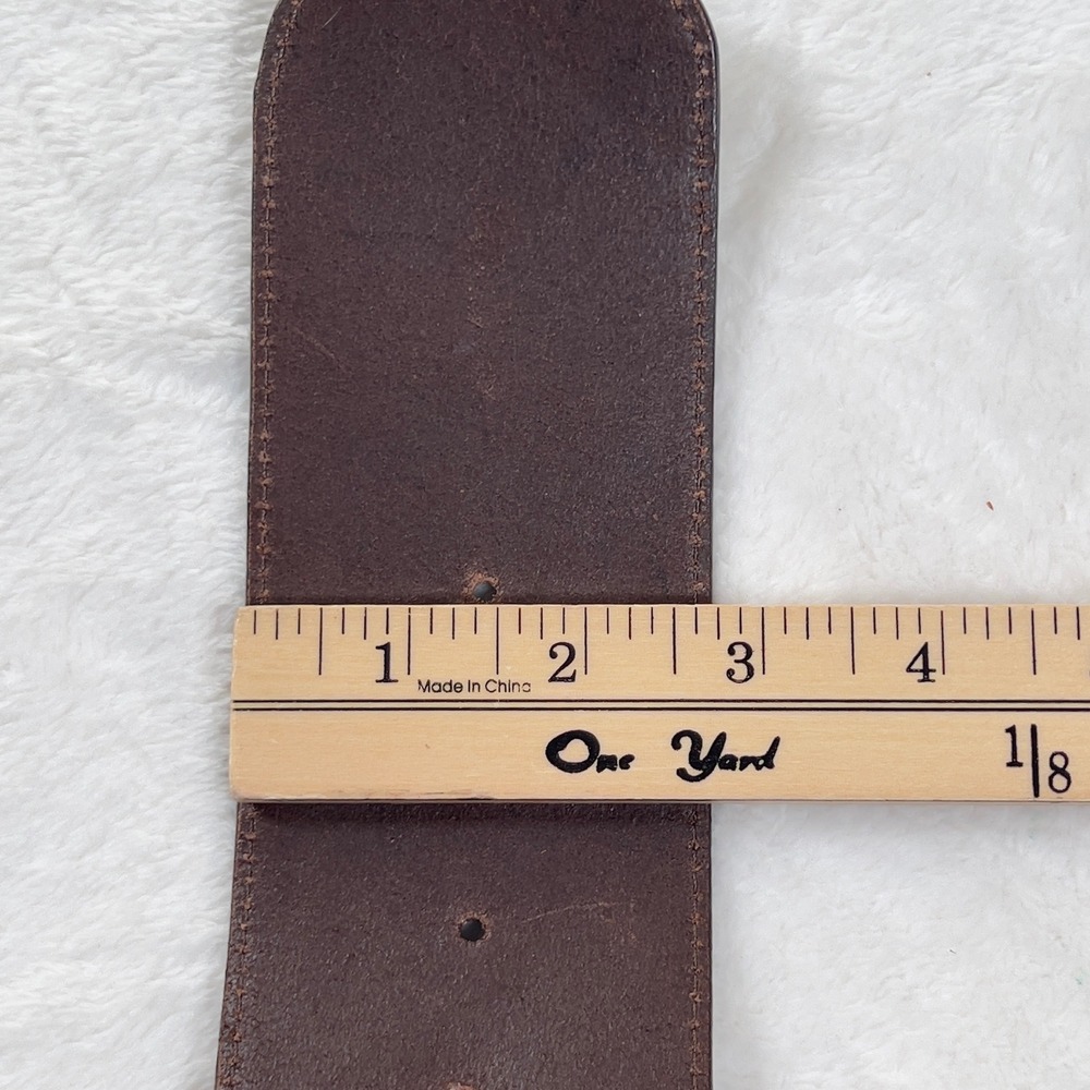 Chicos Turquoise Beaded Thick Leather Belt Womens Sz L Brown Boho Medallion - Picture 9 of 10